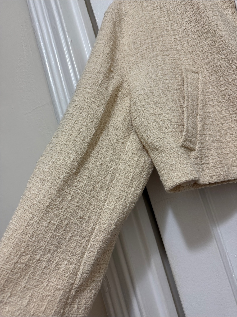 ZARA Cream Tweed Cropped Blazer Jacket - Picture 2 of 5